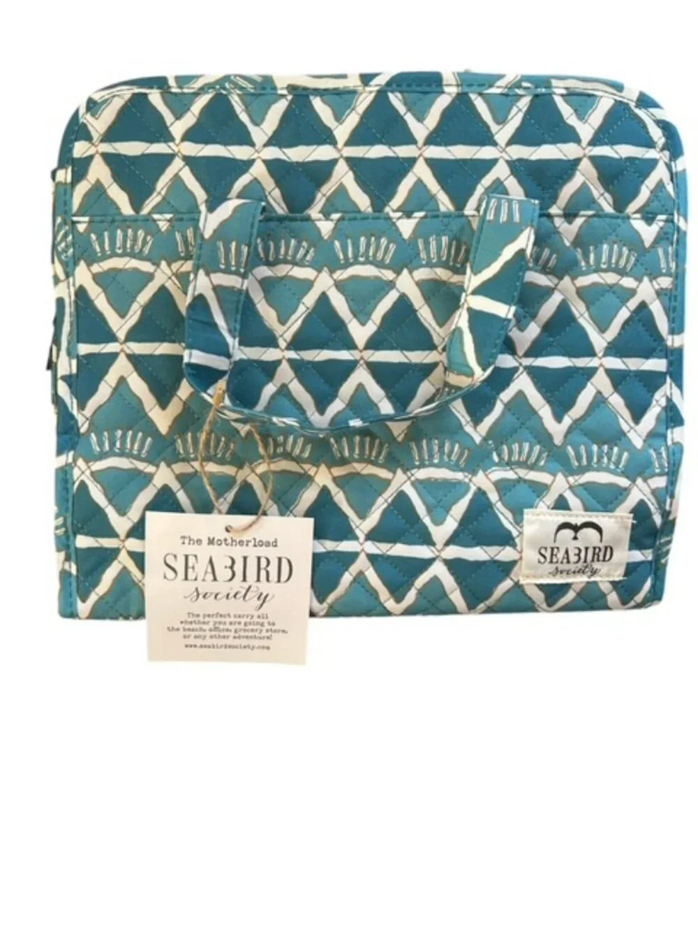 Seabird Society Toiletry Hanging Cosmetic or Beach Bag Turquoise & White NWT